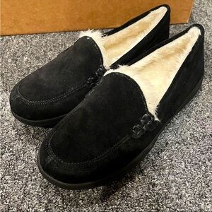 Women's Vionic Lynez Faux Fur Black Suede Slippers sz 10